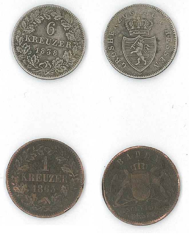 1838-6-Kreuzer-And-1863-1-Kreuzer-|-Hesse-Darmstadt,-Baden